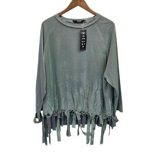 TOV Los Angeles Oversized Fringe Hem Top Womens M Green Metallic